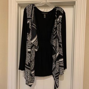 Black and white geometric pattern cardigan
